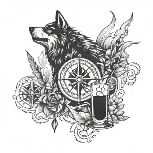 Wanderlust With Angry Wolf And Cocktail And Compass