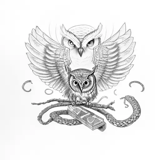 Owl Flying Out Of Temple Of Apollo In Delphi Holding A Snake In Its Talons Breaking It In Half