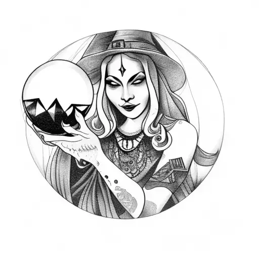 A Witch Holding A Crystal Ball