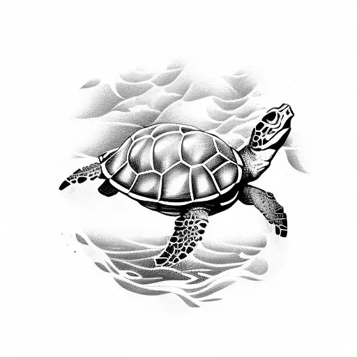 A Sea Turtle Emerging From The Depths Of The Ocean With A Hiking Trail On Its Shell