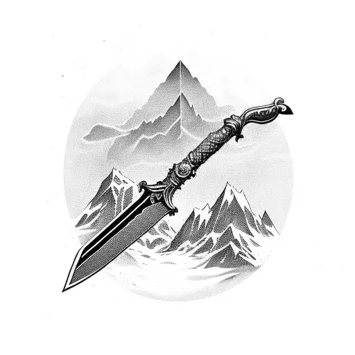 Claymore Sword With Mountains Behind It
