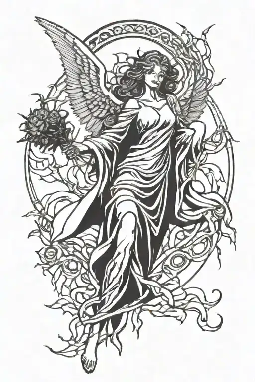 Angel Stencil Woman With Thorns Coming Down