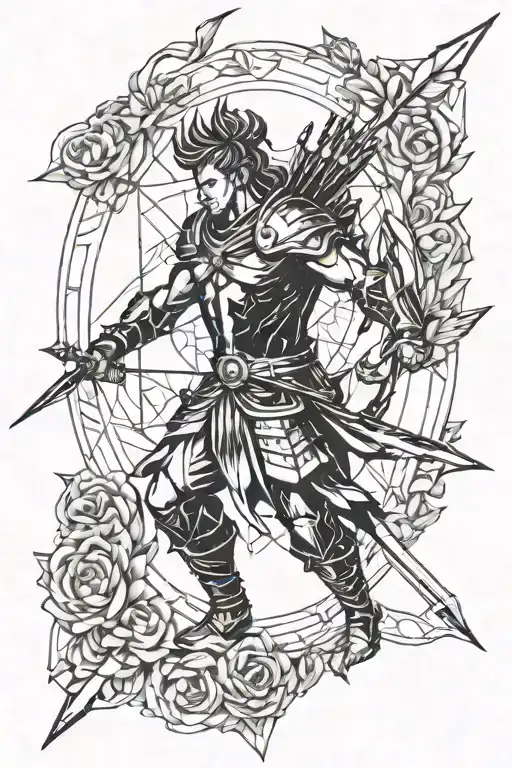 Apollo God Arrow Sketch Line Tattoo Design