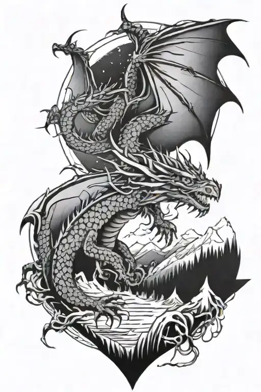 Night Ski And Dragon