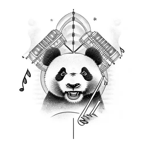 A Panda Playing A Musical Instrument In A Galaxy