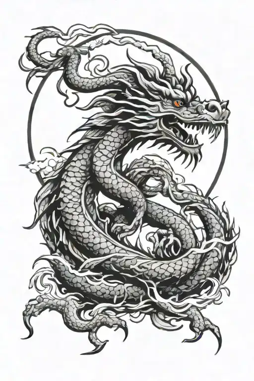 Brush Effect Asian Dragon With Moon