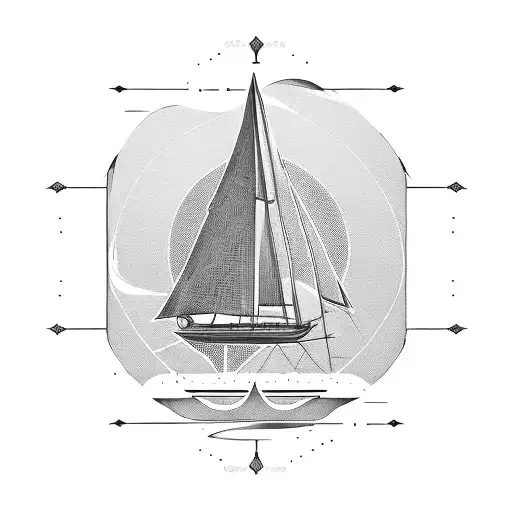 A Civil Engineer's Blueprint Of A Sailing Boat With Sun Rays As The Background