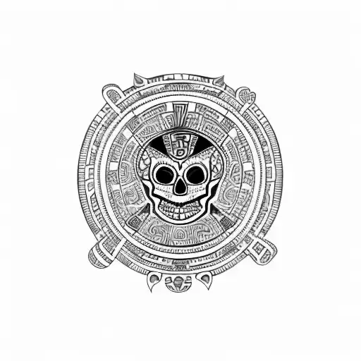 Aztec Calendar With Skull In The Center
