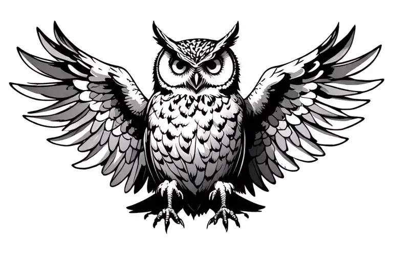 Owl With Wings Spread Flying Forward