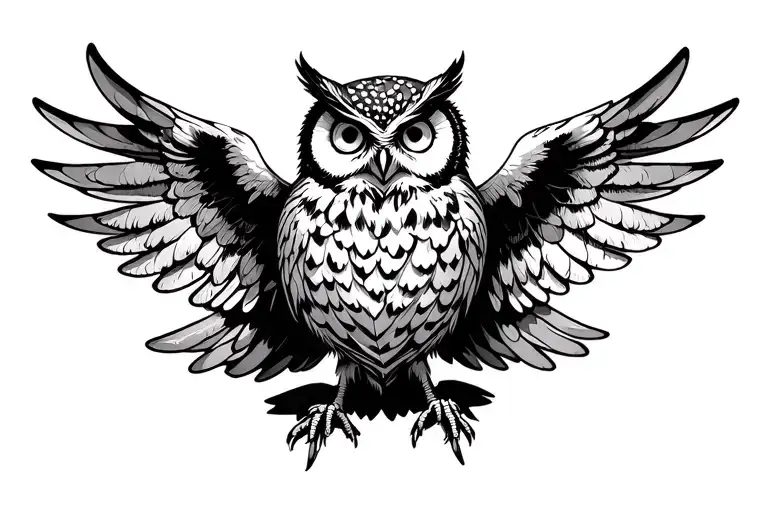 Friendly Owl With Wings Spread Flying Forwards Towards You