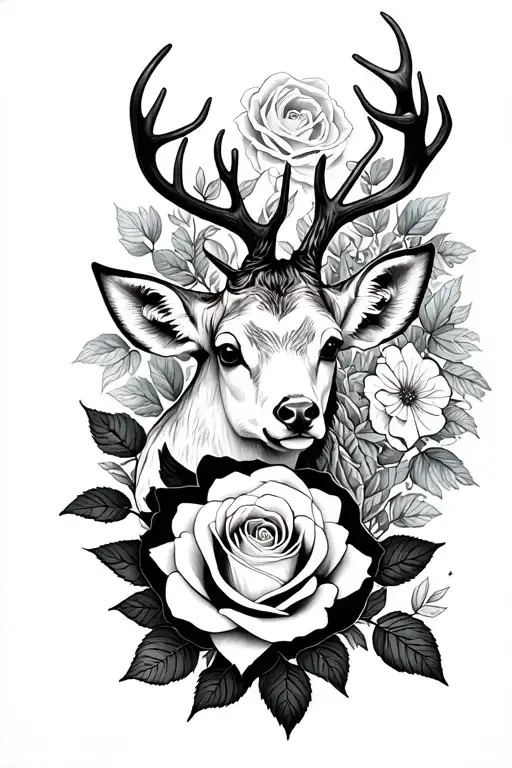 Rose And Rose And Deer