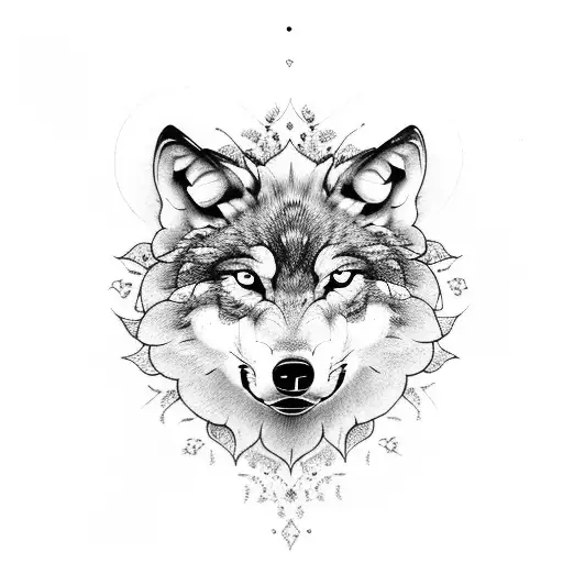 Wolf With Hydrangeas