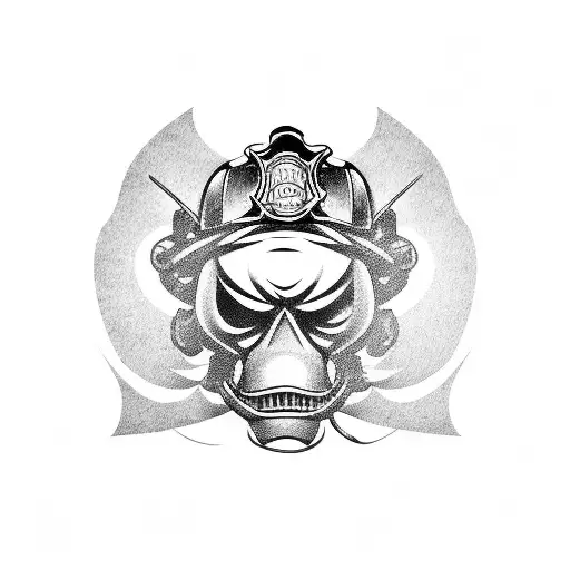 A Firefighter Helmet With A Hannya Mask Design