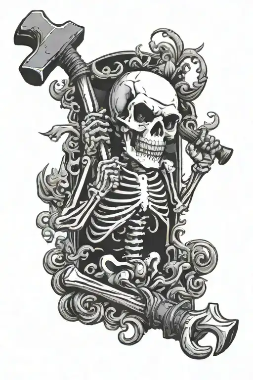 Demons Partying Skeleton Holding A Hammer