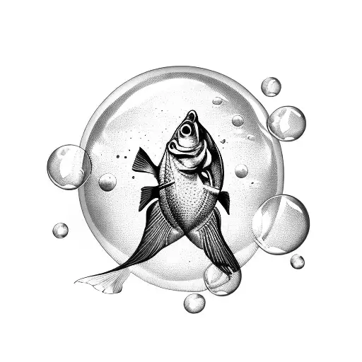A Flok Of Fish Swimming Inside A Bubble