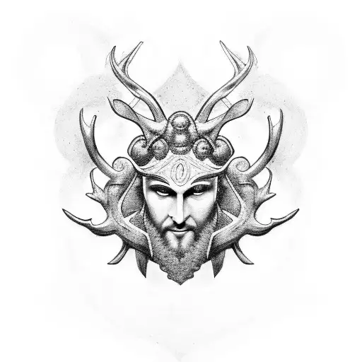 Cernunnos Siting Behind The Celtic Life Tree