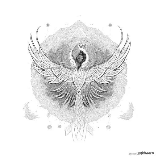 A Phoenix Composed Of Intricate Lines And Geometric Shapes