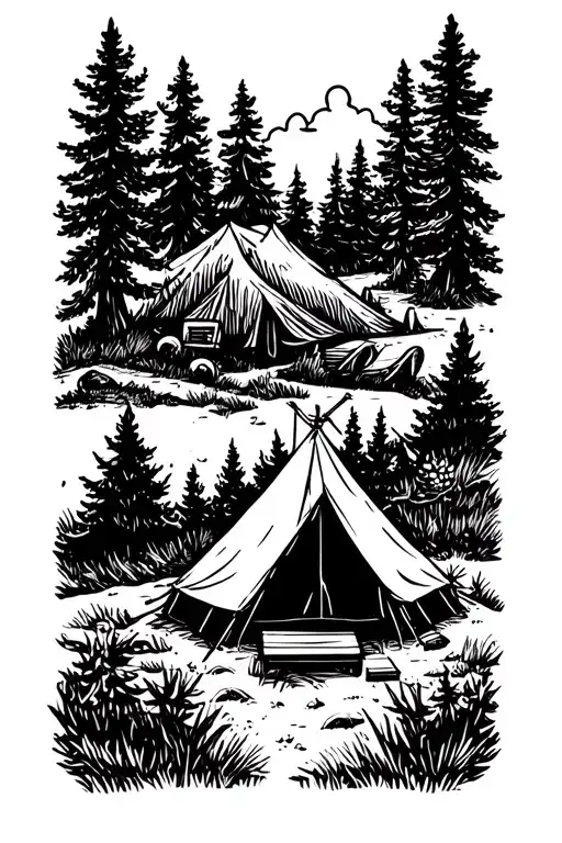 Camping Scene With A Tent
