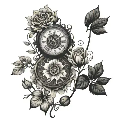 Growing Flowers With A Clock Face And Brain Inside