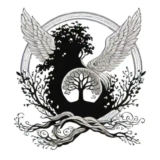 Tree Of Life And Angel With Wings