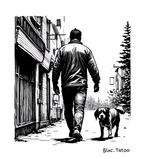 Man Walking Away With Dog Sketch