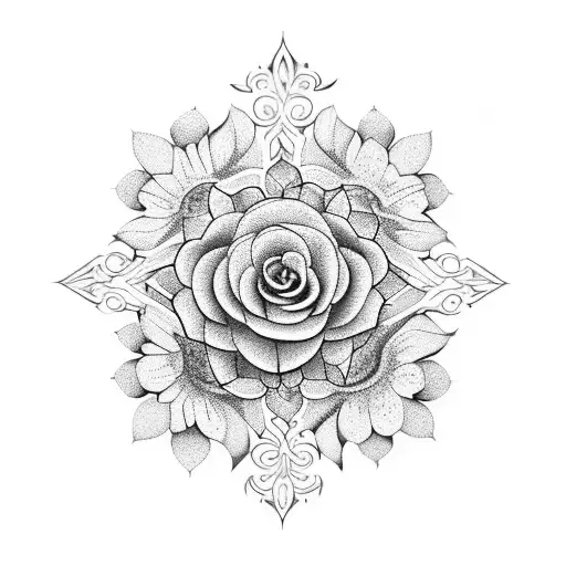 A Blackwork Tattoo Of Roman Numerals Intertwined With Delicate Floral Elements