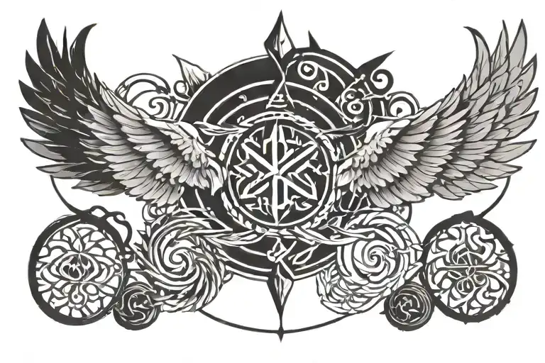 Valkyrie Wings And Gungnir Rune Circle