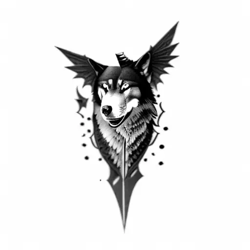 A Wolf And A Raven And Dragon Around Them