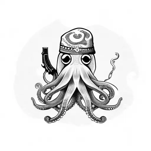 Octopus Holding A Revolver In Each Tentacle Wearing A Sombrero