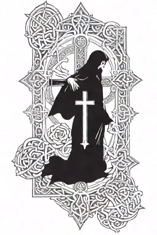 Christian Figures With Celtic Cross