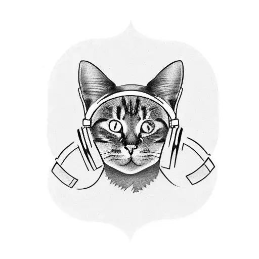A Minimalist Tattoo Of A Cat Wearing Headphones