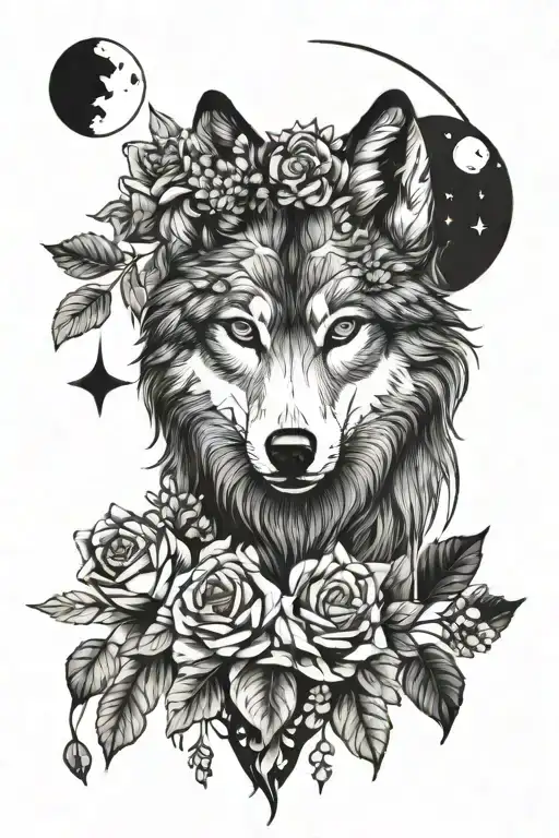 Wolf Flowers And Moons