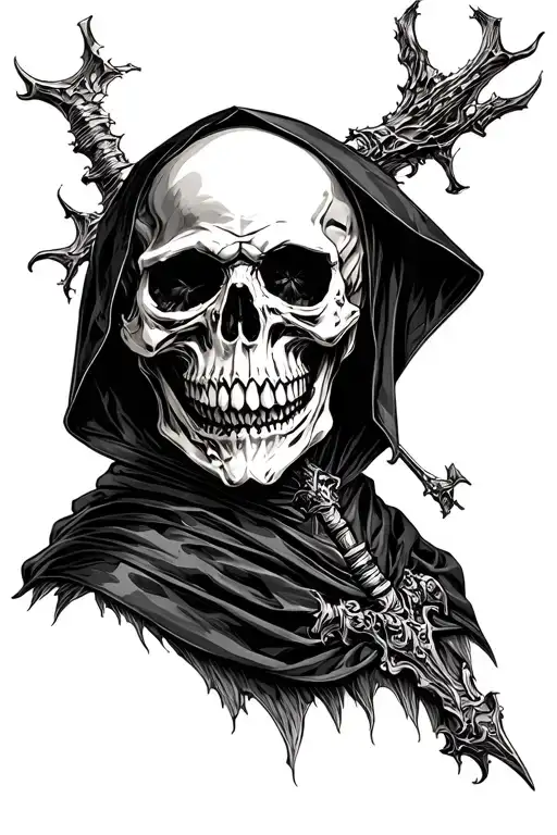 Grim Reaper Skull Wearing A Black Cape