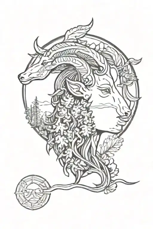 Head Of The Aries Sign Among A Growing Forest Scene