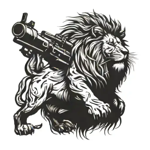 Lion With Rifle On His Back