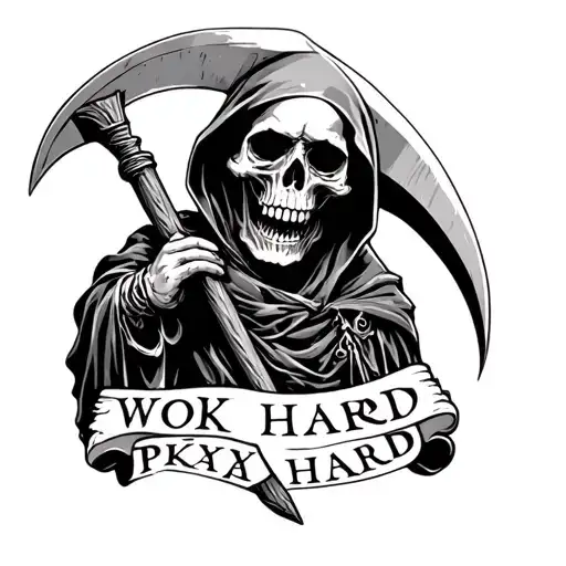 Skull And Grim Reaper Holding A Scythe Saying Work Hard Pkay Hard