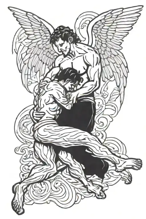 Angel Wrestling With Man Falling