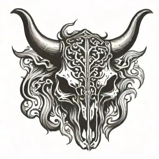 Bull Skull With Flames