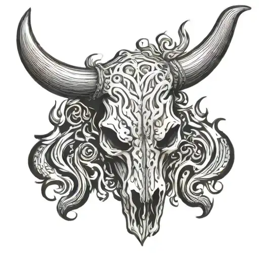 Bull Skull With Flames Around The Skull