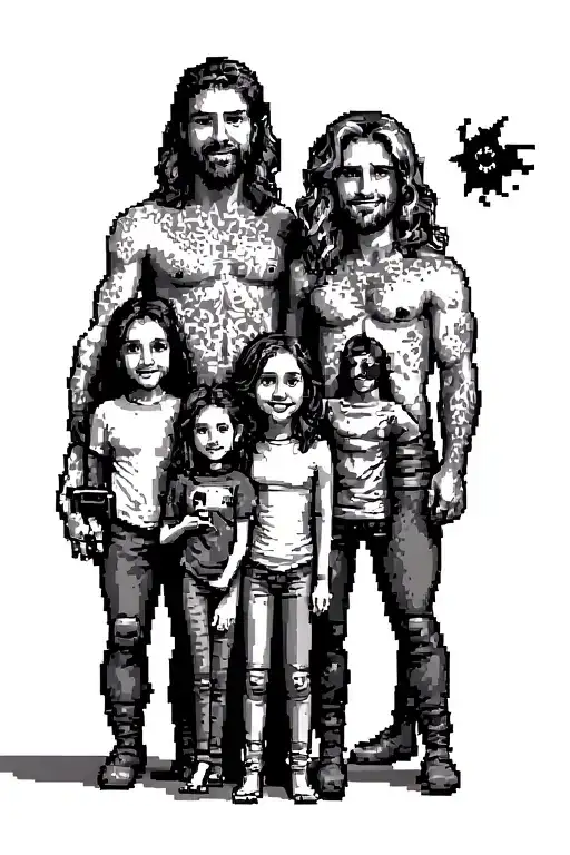 A Pixelated Family Portrait With Each Member Represented As A Different Gaming Character
