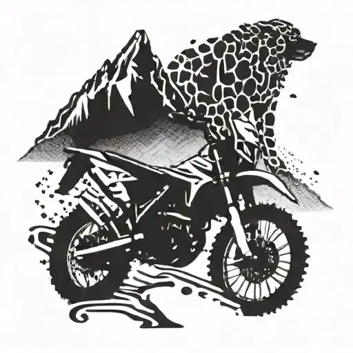 Enduro Motorbike Silhouette With A Trail Of Paw Prints Leading Up A Mountain