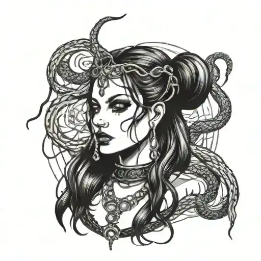 Pretty Gothic Woman With Chains And A Snake