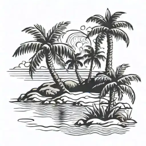 Beach Scene With Palm Trees