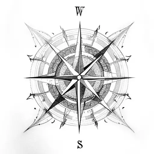 Compass Rose With Walter And A Sailship Entering From The Left
