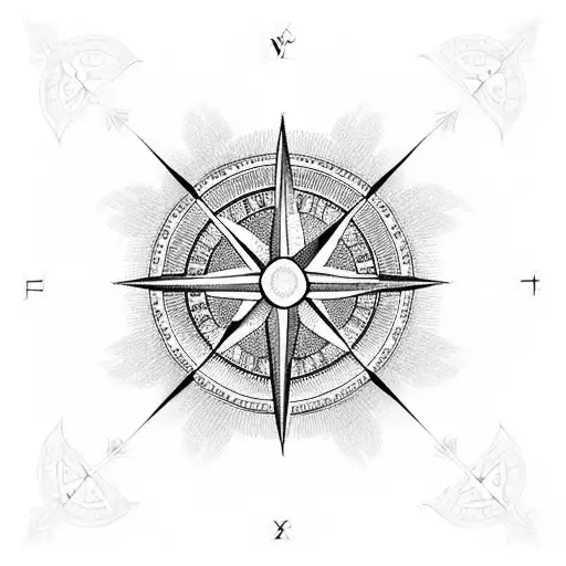 A Blackwork Compass Rose With Egyptian Hieroglyphs Instead Of Cardinal Directions