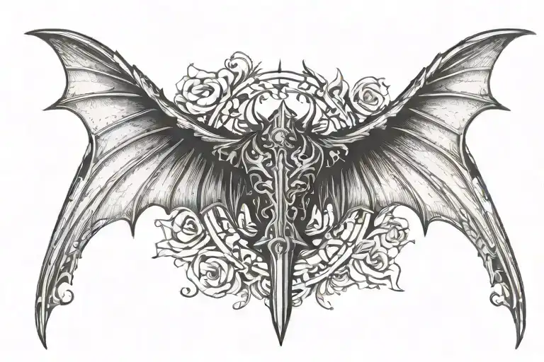 Bat Wings And A Sword In Middle