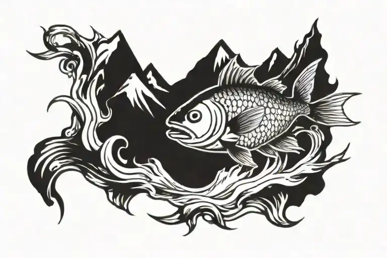 Fish Jumping Out Of Water With Alaskan Mountains Backdrop
