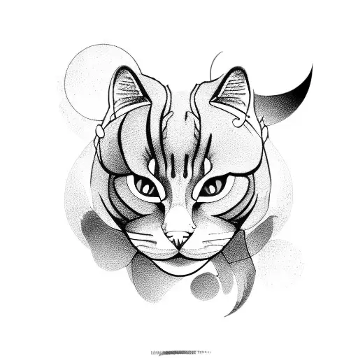 A Blackwork Tattoo Of A Controller Morphing Into A Cat Silhouette