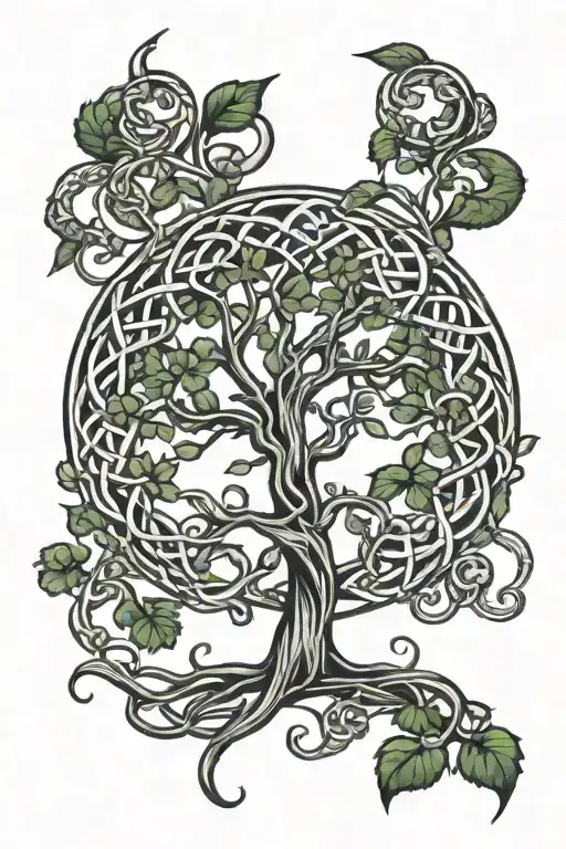 Celtic Knot Tree Of Life With Trinity Knot And Clover