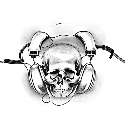 A Tattoo Of A Skull Wearing Headphones And Listening To Music From 1985